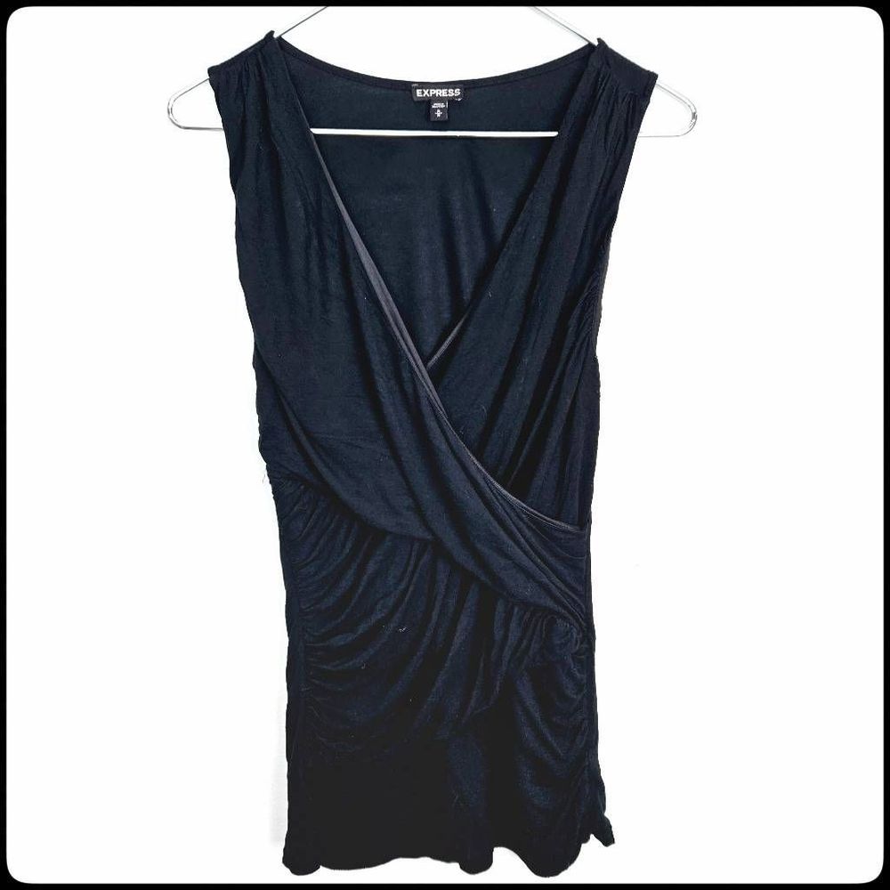 EXPRESS Black Low Cut V Neck Wrap Sleeveless Dress Neutral Top Blouse Size: Med